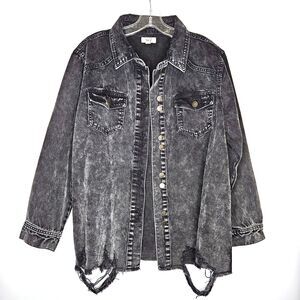 Easel LA Denim Shirt Black Distressed Oversized Womens Small